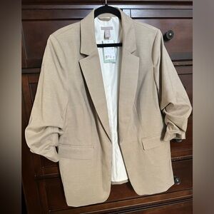 H&M Ruched, 3/4 Sleeve Sleeve Open-Front Blazer